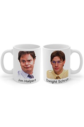 The Office Dunder Mifflin Jim Ve Dwight Renkli Çift Taraflı Temalı Beyaz Kupa Bardak 1 Adet