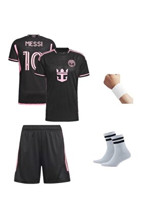 20242025 Sezon İnter Miami Siyah-Pembe Messi Futbol Çocuk Forması 3Lü Set  (T-Shirt)