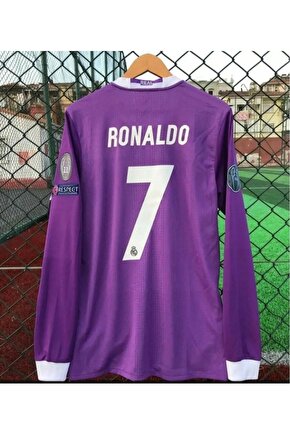 20162017 Sezon Real Madrid  Mor Ronaldo Uzun Kol Yetişkin Futbol Forması (T-Shirt)