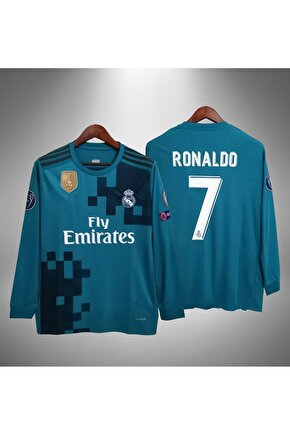 20172018 Sezon Real Madrid  Turkuaz Ronaldo Uzun Kol Yetişkin Futbol Forması (T-Shirt)