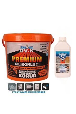 Fırsat Paketi Uv-k Premium Silikonlu Su Yalıtım Boyası 15 Kg Ve Silikokap 5 Lt Şeffaf Su Yalıtımı