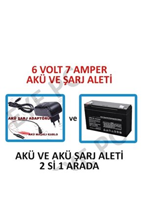 6 Volt 7 Amper Akülü Çocuk Oyuncak Araç Araba Traktör Jeep Uyumlu Akü Ve Şarj Adaptörü