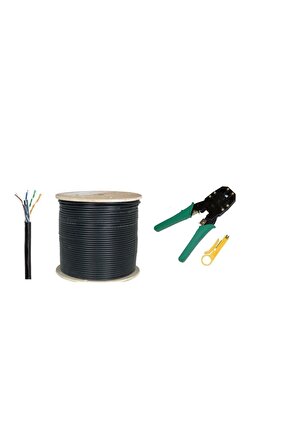 100 Metre Cat-6 Cat6 Ket 6 Dış Ortam Internet Modem Arası Kablo Ve Sıkma Pensesi Set 10 Adet Rj45