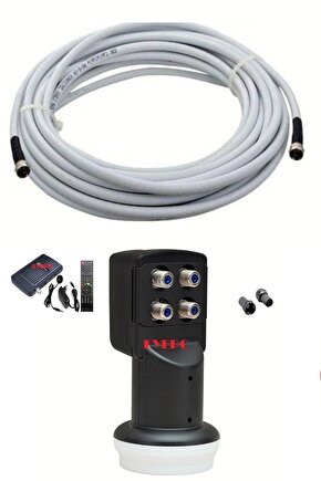 50 Metre Uydu Anten Kablosu +4 Lü Lnb+hd Uydu Cihazı+4 F Konnektörlü Set Hazır