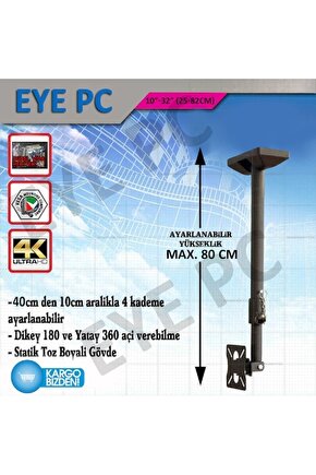 55 Ekran 82 Ekran Arası Tv Ler Için Tavan Duvar Askı Aparatı 80cm