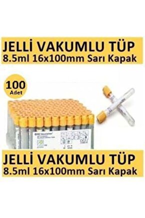 100 Adet Kan Alma Tüpü, Vakumlu Jelli, Sarı Kapak 8.5ml 16x100mm, Bd Vacutainer SST 2 Advance Plus