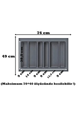 76x49 Cm. 6 Bölmeli Gri Çekmece Içi Düzenleyici Kepçelik (70*40 CME KADAR KESİLR) Ücretsiz Kesim