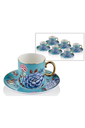 Floral Blue Porselen 12 Parça 6 Kişilik Çay Takımı