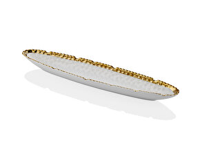 Hammered Whıte Gold Porselen Küçük Kayık Tabak 41cm