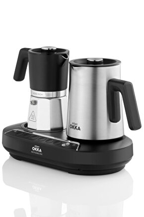 OK0027 OKKA Rich Moka Pot Karıştırıcılı Metal İtalyan ve Türk Kahve Makinesi - Krom 5 Fincan