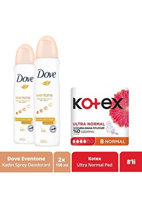 Kadın Sprey Deodorant Eventone 150 ml x2 + Kotex Ped Ultra Normal 8li