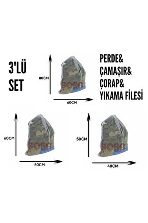 Perde Yıkama Filesi Çamaşır Yıkama Filesi Çorap Yıkama Filesi 3lü Set