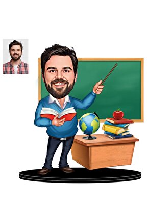 Kişiye Özel Öğretmen Erkek Karikatürlü 3d Ahşap Biblo,sevgiliye Hediye,doğum Günü Hediyesi,