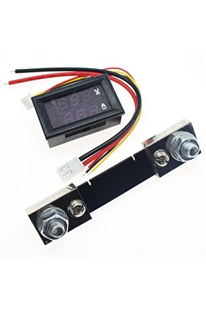 Mini Voltmetre Ampermetre Dual DC 0-100V 50A Şönt Şant