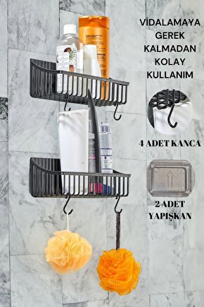 Banyo Rafı Yapışkanlı Banyo Rafı 2li Banyo Düzenleyici Duş Rafı Organizer Şampuanlık Plastik