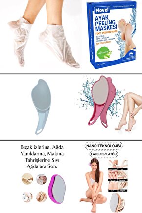 Ayak Peeling Maskesi Çorabı Sihirli Kristal Epilatör Tüy Alma Silgisi Alıcı Topuk Törpüsü 3lü Set