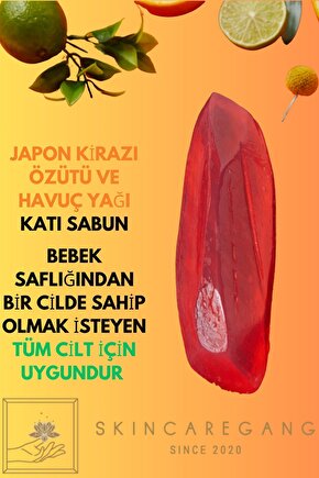 Japon Kirazı Özütü ve Havuç Yağlı Doğal Katı El Sabunu Yüz Vücut Yıkama Cilt Bakımı (İndira)