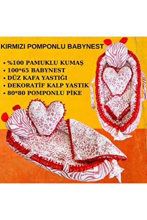 %100 Pamuklu ponponlu Babynest Anne Yanı Bebek Yatağı