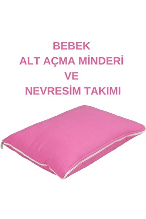 %100 Pamuklu Pembe Kumaş Bebek Alt Açma Minderi Ve Beşik Içi Nevresim Takımı