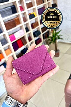 Mia Pembe Unisex Hakiki Deri Akordiyon Model Kartlık Cüzdan