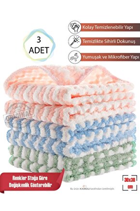 3 Adet Standart Boy 30x30cm Puf Bez, Mercan Polar Bez, Temizlik Bezi, Yüksek Emiş Özelliği