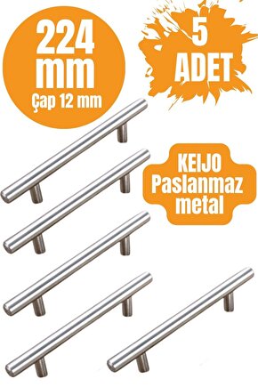 5 ADET Keijo INOX 224mm Paslanmaz Kulp (mobilya, dolap kulbu, kulp modeli)