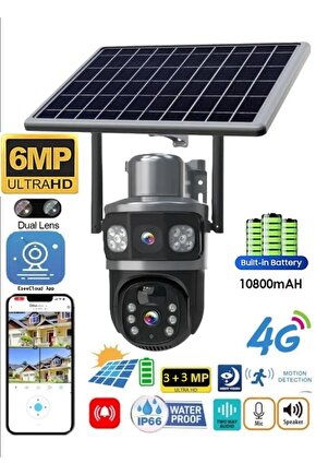 SİM KARTLI GÜNEŞ ENERJİLİ GÜVENLİK KAMERASI 3+3MP ULTRA HD GECE GÖRÜŞLÜ İP KAMERA