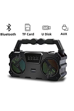 Bluetooth Hoparlör Mikrofonlu Taşınabilir Şarjlı Kablosuz Speaker Led ışıklı Sd kart Usb girişli Fm