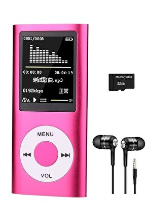 METAL MP3 ÇALAR DİJİTAL EKRANLI MP4 PLAYER SES KAYIT FM RADYO 32GB HAFIZA KARTI