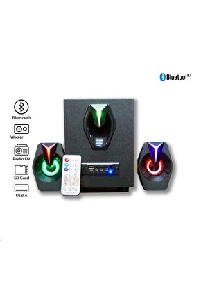 MULTİMEDYA BLUETOOTH HOPARLÖR SD KART USB 2.1 KANAL SUBWOOFER 2+1 IŞIKLI PC SPEAKER