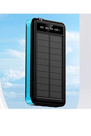 SOLAR POWERBANK GÜNEŞ ENERJİ PANELLİ 10000MAH KENDİNDEN KABLO ÇIKIŞLI LED IŞIKLI TAŞINABİLİR ŞARJ