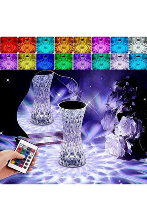 CRYSTAL TABLE LAMP ŞARJLI RGB LED IŞIKLI ABAJUR GECE LAMBASI UZAKTAN KUMANDALI DOKUNMATİK TUŞLU