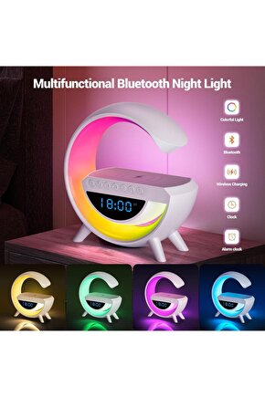 BLUETOOTH G HOPARLÖR RGB LED IŞIKLI SPEAKER ALARM SAAT FM RADYO AUX USB SD KART WİRELESS ŞARJ