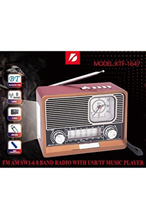 ŞARJLI NOSTALJİK RADYO FM SD KART USB GİRİŞLİ BLUETOOTH LU AHŞAP GÖRÜNÜMLÜ FENERLİ RADİO