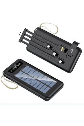 20000 mah solar powerbank güneş enerjili usb çıkışlı kablolu led ışıklı taşınabilir şarj