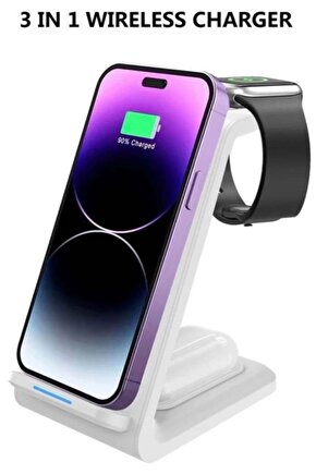 20w Wireless Şarj Standı Apple Iphone Airpods Watch  Android 3-ın-1 Uyumlu Kablosuz Şarjlı Standı