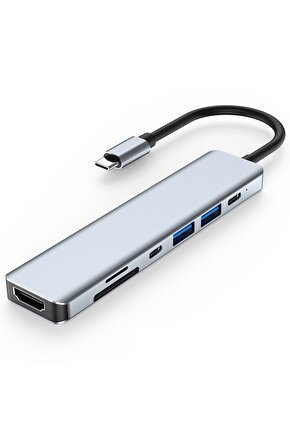 Type C Adaptör 7 In 1 Usb Hub Hdmi Sd Tf Kart Usb Pd Type C Macbook Çevirici