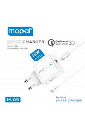 Mopal Mikro Usb Şarj Başlığı Ve Data Kablosu 5v 3,1a 18w Qualcomm 3.0 Quick Charge M09