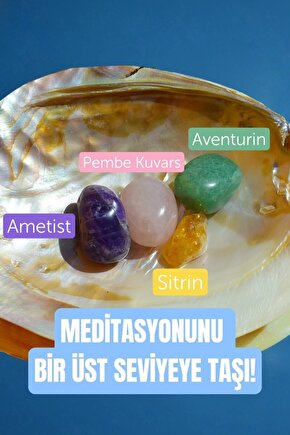 Meditasyon Yoga Ritüel Doğal Taş Tumble Seti (ametist, Pembe Kuvars, Sitrin, Aventurin)