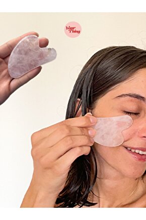 Doğaltaş Pembe Kuvars Gua Sha Yüz Masaj Ve Yüz Yogası Taşı