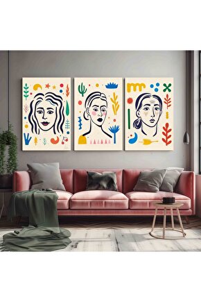 Matisse - Boho - Art Deco - Soyut - Doğa ( 3 lü Çerçevesiz ) Poster - Afiş - Tablo KR2C00677