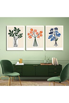 Matisse - Boho - Art Deco - Soyut - Doğa ( 3 lü Çerçevesiz ) Poster - Afiş - Tablo KR2C00285