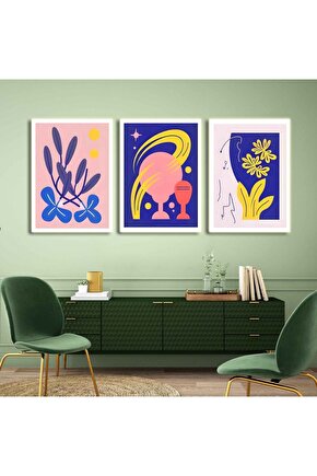 Matisse - Boho - Art Deco - Soyut - Doğa ( 3 lü Çerçevesiz ) Poster - Afiş - Tablo KR2C00720