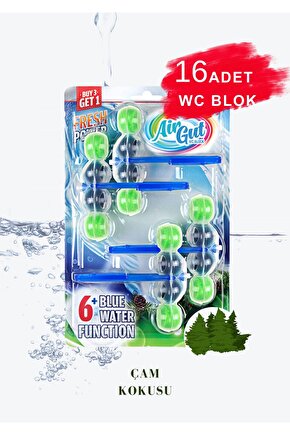 4lü Paket Wc Blok, Tuvalet Koku Giderici 16 Adet Çam Kokusu Bloğu (MAVİ SU VERİR)