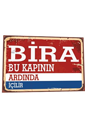 Bira Bu Kapının Ardında İçilir Tabela Tarz Retro Ahşap Poster 803