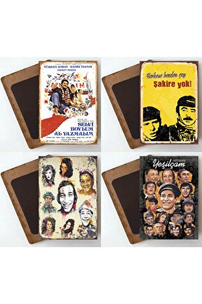 yeşilçam sahneler poster ahşa magnet 4 lü set buzdolabı süsü