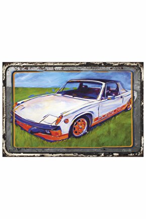 Creamsicle Porsche 914 klasik nostaljik arabalar retro ahşap poster