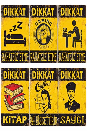 Genç Öğrenci Odası Dekorasyon Rahatsız Etmeyin Temalı 6lı Mini Retro Ahşap Poster Seti