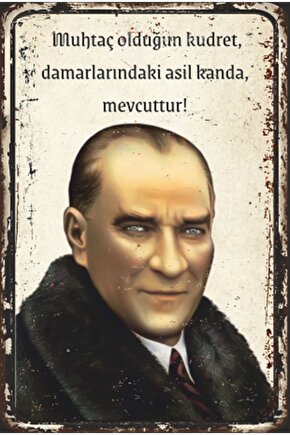 Mustafa Kemal Atatürk Sözleri Retro Ahşap Poster