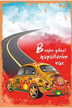 Vosvos Benim Güzel Hayallerim Var Retro Ahşap Poster